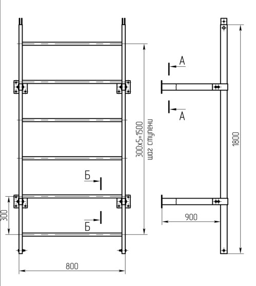 Пожарная лестница П 1-1 1800 мм VEGAPROM