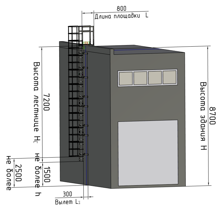 Пожарная лестница П 1-2 3000 мм VEGAPROM